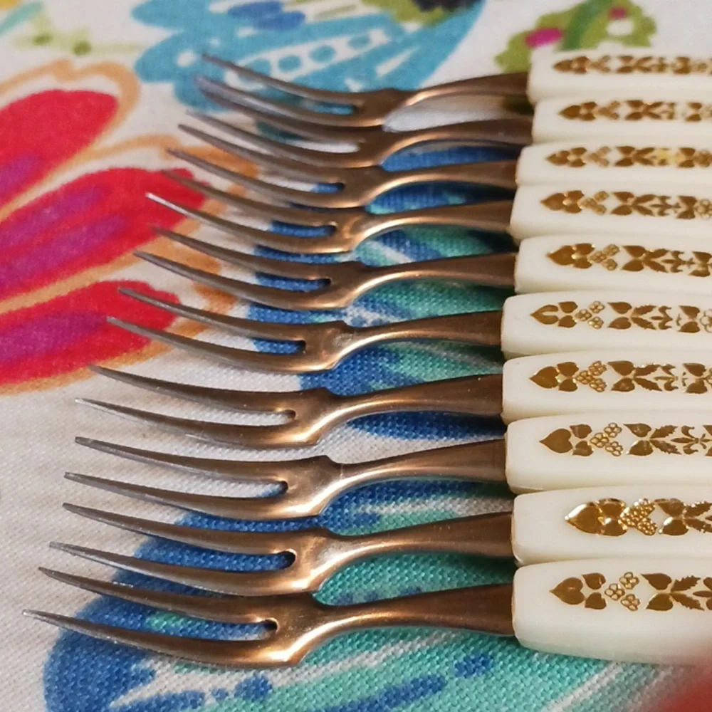 9 Vtg Mid Century Modern Stainless Japan Hors d'oeuvre Forks